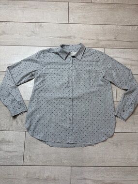 LOFT Gray Polka Dot Button Down Shirt Size S – Long Sleeve Lightweight Blouse